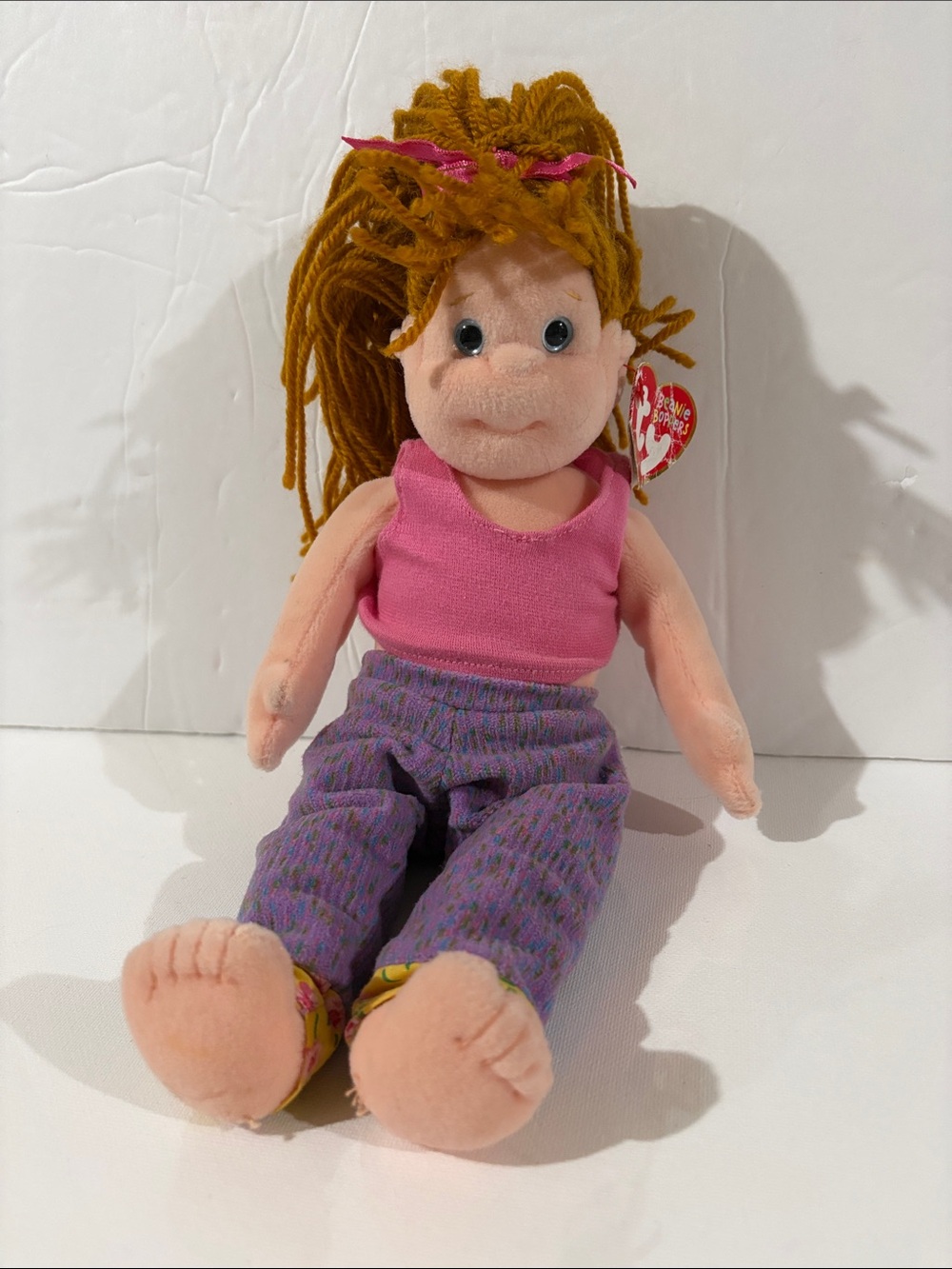 NWT Ty Beanie Boppers Girl Doll in Pink Top and Purple Pants - Soft Kids Toy